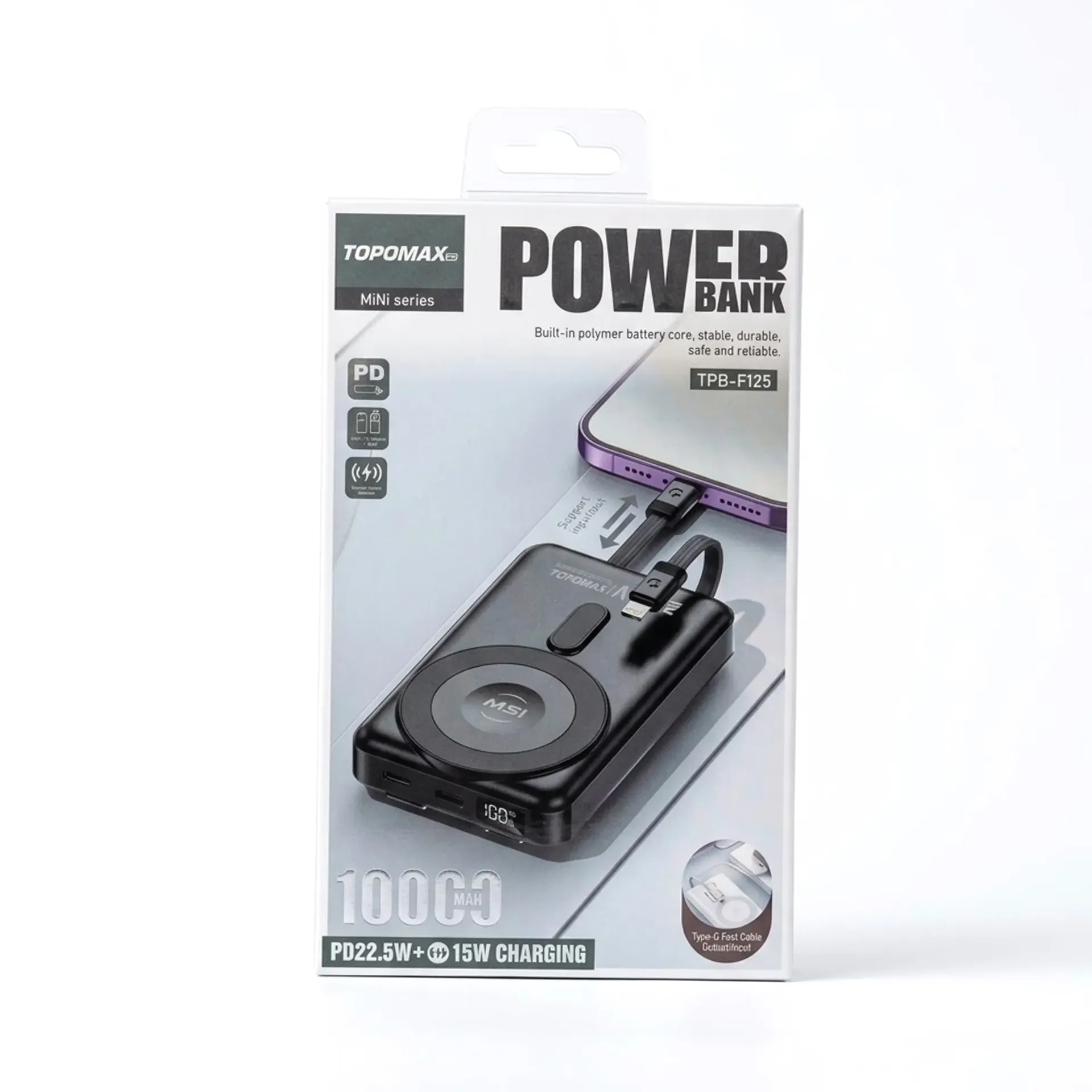 [071012626] TOPOMAX 10000MAH PD22.5W+15W CHARGING POWERBANK TPB-F125