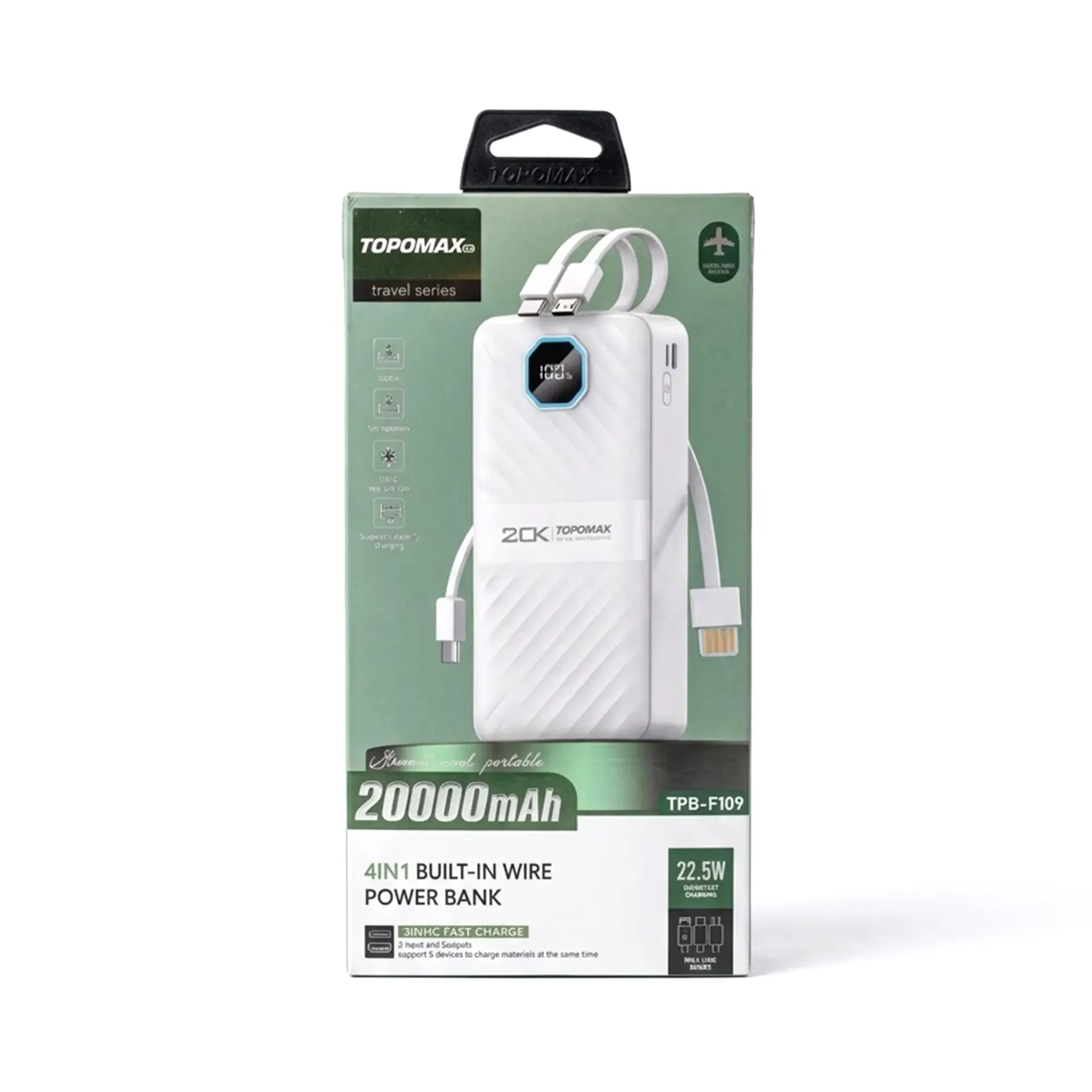 [071013726] TOPOMAX 20000MAH 4IN1 BUILT-IN WIRE POWERBANK TPB-F109